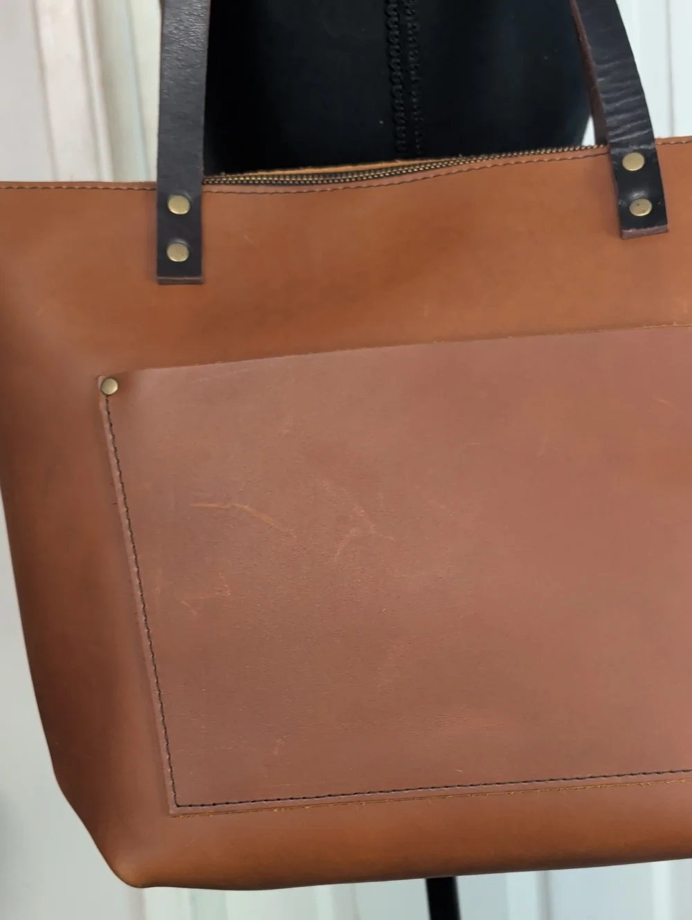 Portland Leather Goods Large Leather Zip Tote Bag Cognac Brown